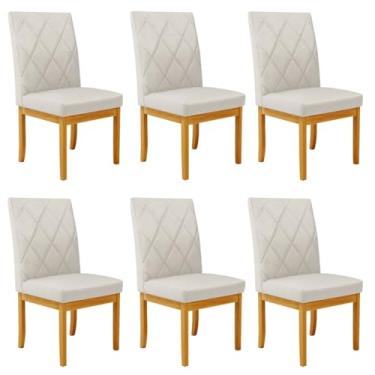 Imagem de Kit 6 Cadeiras de Sala de Jantar Estofadas Gomes Madeira Maciça Linho Off White G78 - Gran Belo