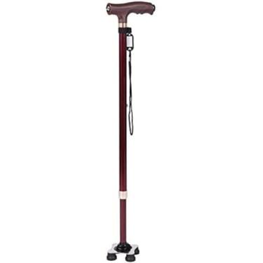 Imagem de Bengala com luz LED e base quádrupla, bengalas estáveis ​​e ajustáveis ​​para homens e mulheres, auxílio para caminhada em liga de alumínio com alça em T para idosos, Borgonha