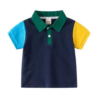Imagem de Yueary Camisa polo de manga curta para bebês meninos e crianças pequenas camisetas sociais fofas de verão, Azul-marinho, 130/5-6 Y