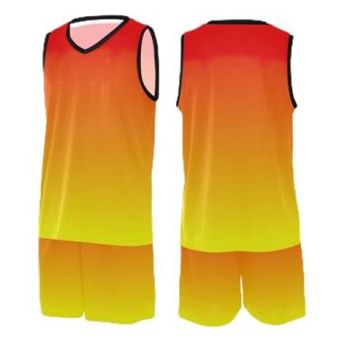 Imagem de CHIFIGNO Camiseta de basquete azul roxo gradiente, camisa de tiro de basquete, camiseta de treino de futebol PP-3GG, Pôr do sol gradiente, PP