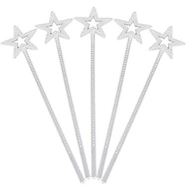 Imagem de Tvoip 5 peças de adereços de fantasia para meninas, estrelas, varinhas mágicas, anjos, fadas, varinhas, festa de aniversário, casamento, Halloween, cosplay, Natal, 33 cm (prata)