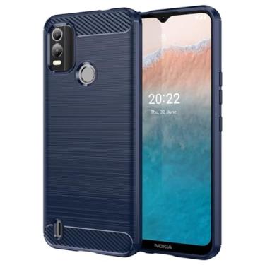 Imagem de Sidande Capa para Nokia C21Plus, capa de telefone ultrafina com absorção de choque de fibra de carbono TPU capa protetora para Nokia C21Plus azul marinho