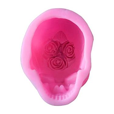 Imagem de TONKBEEY Molde de resina 3D rosa flor crânio vela molde de resina epóxi cristal UV feito à mão humano para cabeça esqueleto silicone mol, assadeira