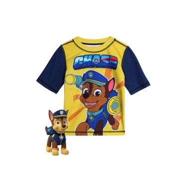 Imagem de Nickelodeon Camiseta masculina Patrulha Canina Rash Guard - Chase and Marshall - Secagem Rápida Areia e Proteção Solar (2T-12), Amarelo perseguido/azul-marinho, 3 Anos