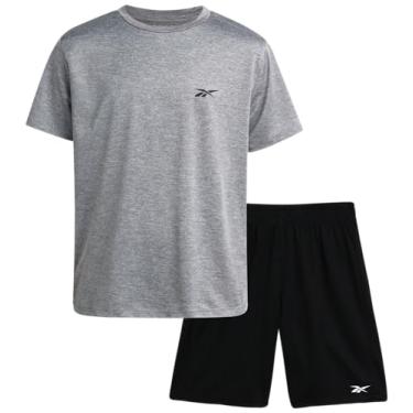 Imagem de Reebok Conjunto de shorts ativos para meninos - camiseta de desempenho de 2 peças e shorts de ginástica de basquete (8-12), Cinza claro mesclado, 10