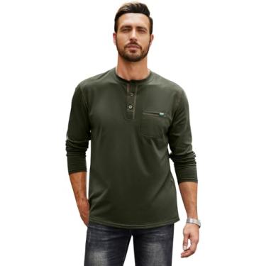 Imagem de PEHMEA Camiseta Henley masculina manga longa algodão leve bolso Henley, Verde militar, XXG