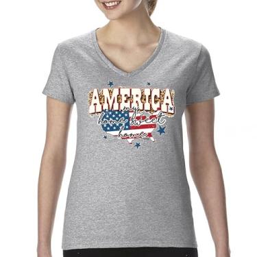 Imagem de Camiseta feminina America My Home Sweet Home gola V 4th of July Stars and Stripes Pride American Dream Patriotic USA Flag Tee, Cinza, G