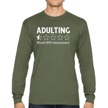 Imagem de Adulting Would Not recommend Camiseta de manga comprida engraçada Adult Life is Hard Review Humor Parenting 18th Birthday Gen X, Verde militar, 3G