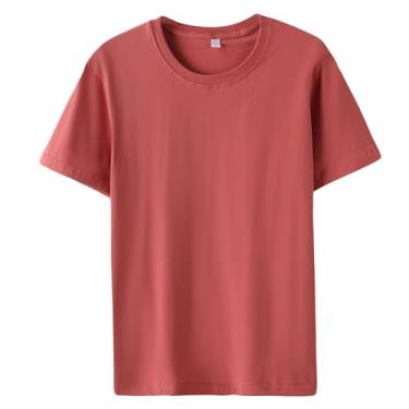 Imagem de Jueshanzj Camiseta manga curta gola redonda algodão confortável respirável solta, Vermelho tijolo, P