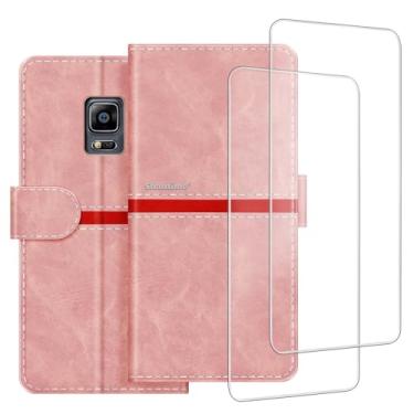 Imagem de ESACMOT Capa de celular compatível com Samsung Galaxy Note Edge N9150 + [2 unidades] película protetora de tela de vidro, capa protetora magnética de couro premium (5,6 polegadas) rosa
