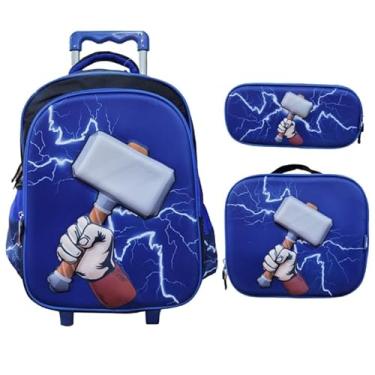 Imagem de Kit Mochila Rodinha Lancheira e Estojo Super Hammer YS42166 (Azul)