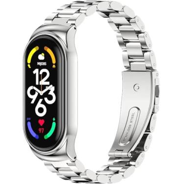 Imagem de Pulseira TwiHill para Mi Band 7, pulseira de metal de substituição de pulseira de relógio de aço inoxidável para Mi Band 7 (Prata)