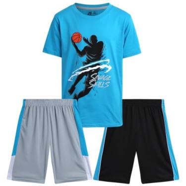 Imagem de Pro Athlete Conjunto de shorts ativos para meninos – Conjunto de camiseta de desempenho e short dry fit – Conjunto esportivo de verão para meninos (8-16), Azul/preto/cinza, 10/12