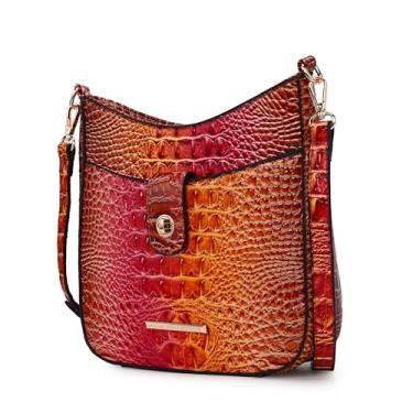 Imagem de MKF Collection Bolsa de ombro feminina, bolsa de mão de couro vegano em relevo de crocodilo arco-íris gradiente da Mia K, Vermelho Vermelho Laranja, Large