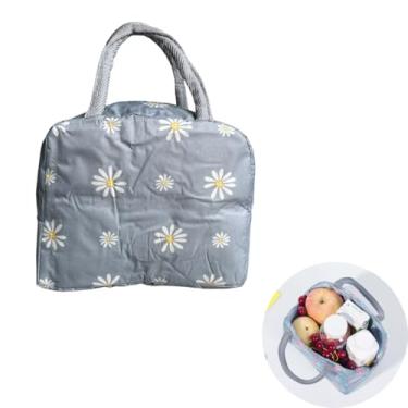Imagem de Bolsa Sacola Térmica Lancheira Com Alça Marmita Reutilizável Impermeável Viagem Academia Passeios Trabalho Feminina Masculina (Cinza com margaridas)