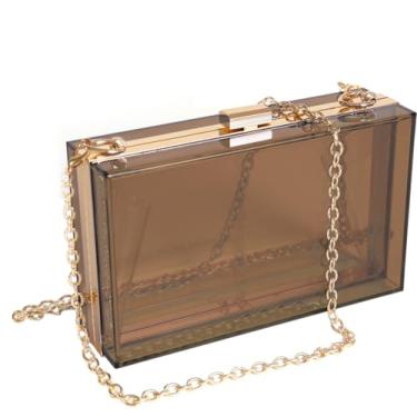 Imagem de WJCD Bolsa feminina transparente de acrílico, bolsa de mão pequena transparente transversal para noite aprovada pelo estádio com alça de corrente dourada, Tawny