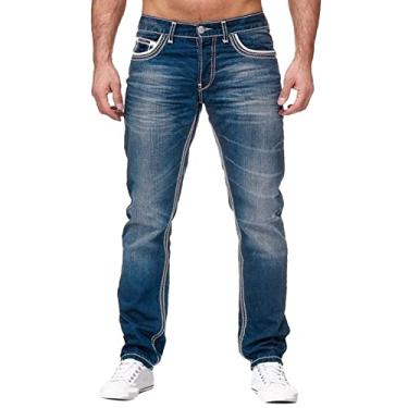 Imagem de 501 Calça masculina original primavera verão casual bolso musculação calça jeans esportiva comprimento total casual, Azul claro, G