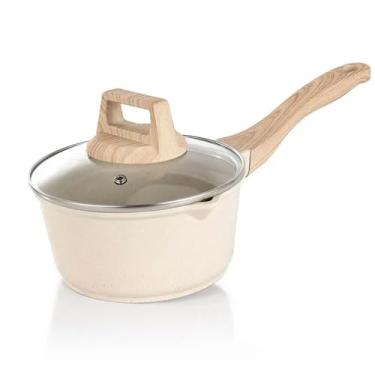 Imagem de Conjunto de frigideiras antiaderentes, panela de sopa de pedra para cozinha, panela de leite com cabo de madeira, conjunto de utensílios de cozinha para cozinha, panela de leite de 16 cm
