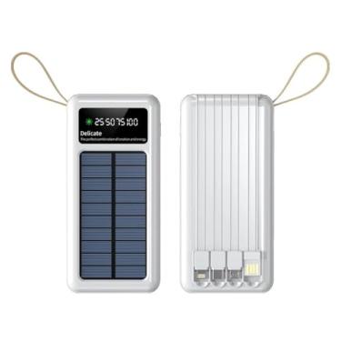 Imagem de Banco de Energia Solar 20000mAh, Power Bank Portátil com Dupla Lanterna LED, Resistente à Água para Acampamento e Viagens (Branca)
