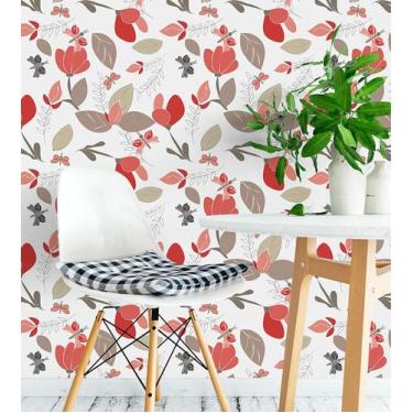 Imagem de Papel De Parede floral Tons De Vermelho marrom Bege E Cinza - PAPEL E 