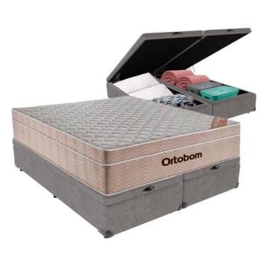 Imagem de Cama Box Baú Bipartido Queen Cinza e Colchão Airtech Springpocket Mola