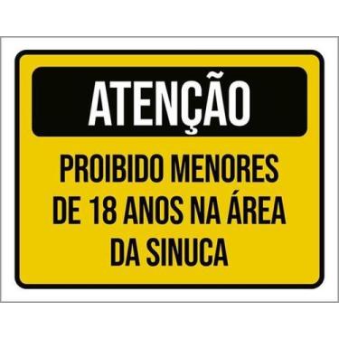 Imagem de Kit 5 Placas Sinalização - Proibido Menores 18 Anos Sinuca - Sinalizo