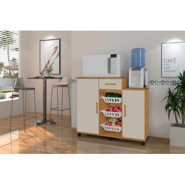 Imagem de Balcão fruteira ES Com Rodízios Cor Ipê / Off White - SM