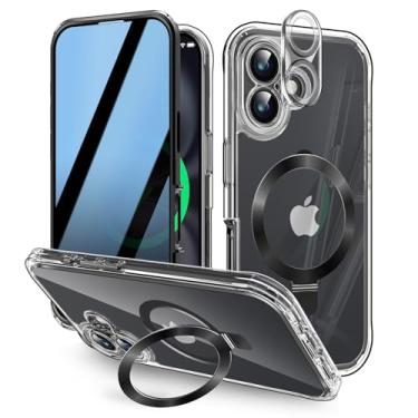Imagem de KMAMBAG [Protetor de tela antiespião integrado e suporte magnético invisível] Capa de privacidade para iPhone 16 [proteção de lente integrada] [compatível com MagSafe] Capa de celular à prova de