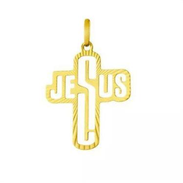 Imagem de Pingente Cruz Vazado Com Nome Jesus Médio - HelenaVaz