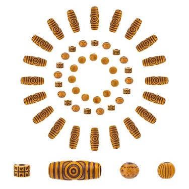 Imagem de SUNNYCLUE 80 peças, 4 estilos, contas trançadas de madeira, imitação de madeira, dreadlock, coluna, oval, redondo, grande, furo grande, espaçadores soltos para decoração de estilo de cabelo,