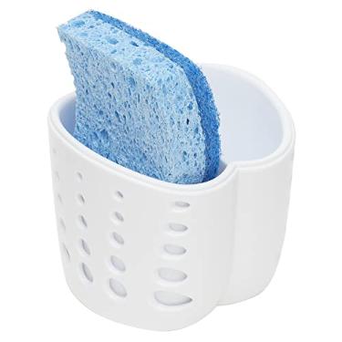 Imagem de Home Basics Suporte duplo de esponja para pia de cozinha, organizador de esponja de sabão de pia com orifício de drenagem, branco