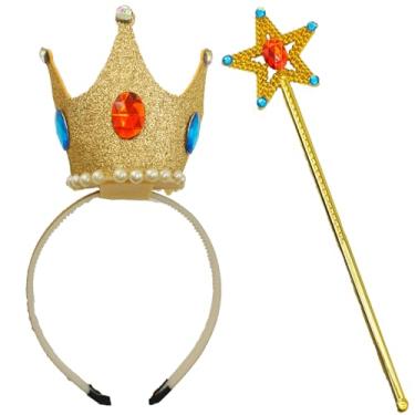 Imagem de ZHENNAN Princess Peach Tiara Headbands and Star Shaped Magic Wand for Women, Princess Peach Set Birthday Party Favor Halloween Hair Accessories