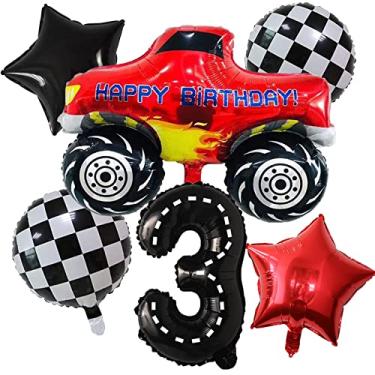 Imagem de Race Car Foil Balloons Party Supplies Monster Truck Balloon Decorations Number 3 Balloons 40 Inch for Boys 3rd Birthday Baby Shower Car Theme Party Decorations (Monster Truck 3rd Birthday)