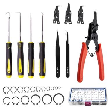 Imagem de Waltool 395 peças, 17 tamanhos, liga de aço, clipe C, conjunto sortido de anéis de retenção externos com alicate de pressão 4 em 1 e ganchos de precisão para pinos de eixos ranhurados