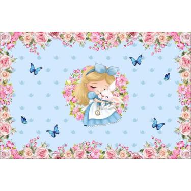 Imagem de Painel de Lona Alice no País das Maravilhas Cute Coelho Flores Borbole