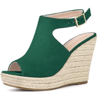 Imagem de Allegra K Sandálias femininas com salto plataforma plataforma Peep Toe, Verde esmeralda, 35