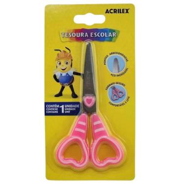 Imagem de Tesoura Escolar Acrilex Coração 13 cm ref.22538, Branco e Rosa