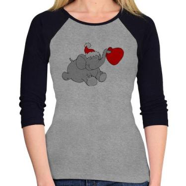 Imagem de Baby Look Raglan Elefante Noel Manga 3/4 - Foca na Moda, Cinza, Preto,