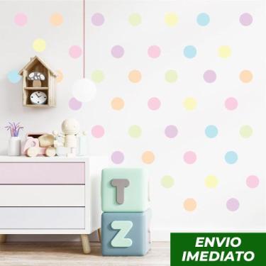 Imagem de Adesivo de Parede Bolinha 4cm 25 Und Cores Pasteis Decoração - Adesivo