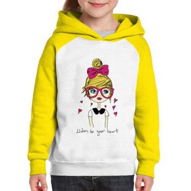 Imagem de Moletom Infantil Listen to your heart - Foca na Moda, Branco, Amarelo,