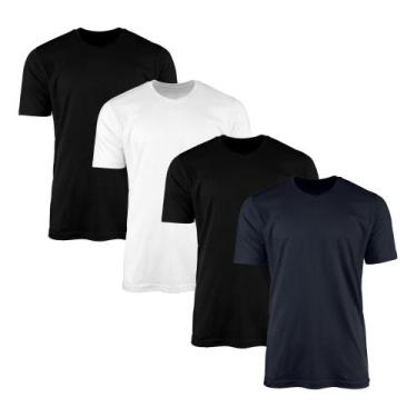 Imagem de Kit 4 Camisetas AMGK Masculina Lisa Básica 100% Algodão, Masculino, Co