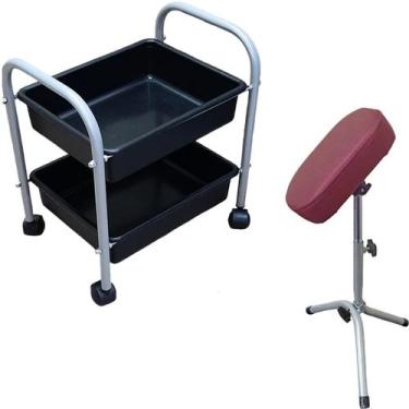 Imagem de Kit Carrinho Auxiliar 2 Bandejas Manicure Apoio De Pé Parapé RENOVAR M