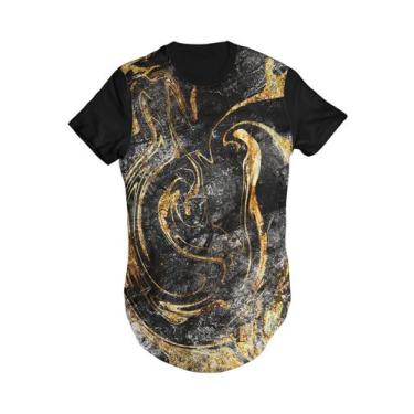 Imagem de Camiseta Longline Di Nuevo Tinta Preta e Dourada, Preto, GG