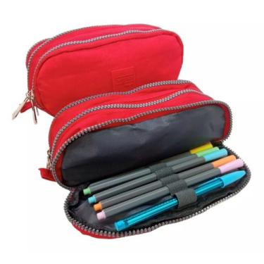 Imagem de Estojo Escolar Juvenil Com 3 Divisórias Liso - Yepp - Yepp , Vermelho