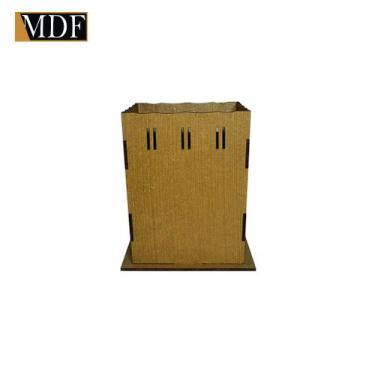 Imagem de Cachepot Borda Ondulada Passa Fita P 7x7x10 Laser Mdf Madeira Marrom -