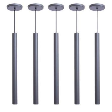 Imagem de Kit 6 Pendente Luminária Tubo Cinza 50 Cm + Lâmpada LED Branco Frio - 