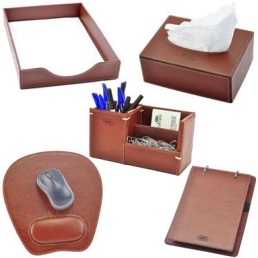 Imagem de Kit Organizador para Escritório BRINDISI em Couro Galvani, Pinhão