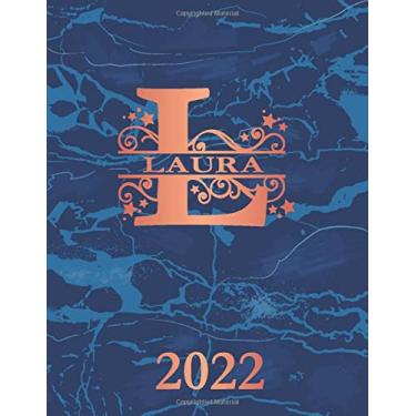 Imagem de Laura: 2022. Personalized Name Weekly Planner Diary 2022. Monogram Letter L Notebook Planner. Blue Marble & Rose Gold Cover. Datebook Calendar Schedule