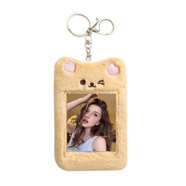 Imagem de AIBEARTY Lindo porta-cartões fotográficos de pelúcia Kpop com chaveiro, faixa de foto ídolo, capa protetora para cartão de crédito