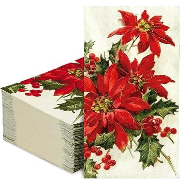 Imagem de AnyDesign Guardanapo de Convidado de Natal Poinsétia Flor Descartável Guardanapo de Papel Decorativo Jantar Toalha de Mão para Artigos de Festa de Natal